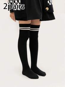 2pairs Kids Striped Pattern Casual Over The Knee Socks For Daily Life