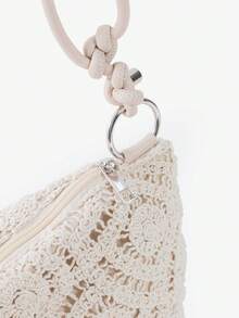 Women's Floral Hollow Crochet Shoulder Bag Bohemian Crossbody Bag Women's Underarm Bag Handbag Sweet Elegant Women's Bag Tote Bag Beige Bag Adjustable Shoulder Strap (Random Pattern) - Beige - View 5