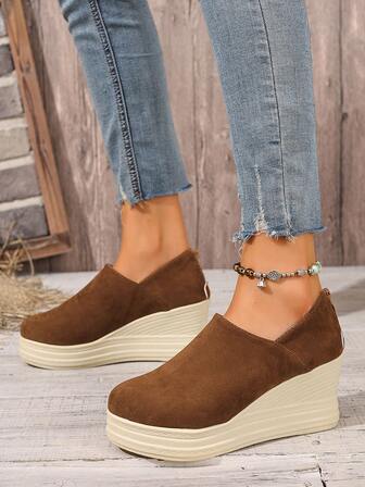 Retro Linen Rope Thick Sole Platform Shoes, Casual Elegant Zipper Back Slip-On Shoes, Fashionable Versatile