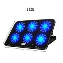 Laptop Cooling Pad, Laptop Cooler With 6 Quiet Fans For 13-18 Inch Notebook Gaming Fan Stable Stand, 8 Height & Wind Speed Adjustable, 2 USB Port & Phone Holder Back To School