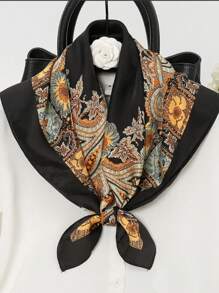 1pc New Satin Square Scarf For Men And Women 70*70cm Satin Floral Geometric Pattern, Elegant Retro Bohemian Style Headscarf, Fashionable And Versatile Neutral Square Scarf, Suitable For Daily And Casual Occasions, Can Also Be Used As A Holiday Gift