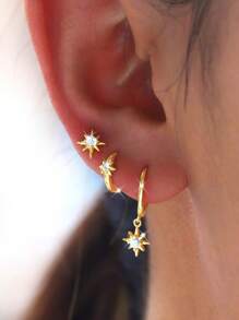 3 件套 Moebius 扭曲耳环、星形耳钉和星形吊坠环状耳环首饰套装，适合女士 - 三件套耳環 - 查看 20