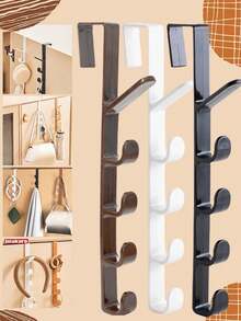 2pcs/1pc Multi-Functional Over-The-Door Hook Rack, White Hat Holder, Suitable For Home Decor, Holiday Decor, Room Decor, Bedroom Decor, Dresses, Pants, Shoes, Jeans, Boots, Skirts, Can Be Used For Bedroom Storage, Organization, Home Storage, Can Hang White T-Shirts, Black Pants, Women's Winter Clothes, Dresses, 5 Hooks, Vertical Door-Mounted Hooks, Can Be Used To Hang Coats, Hats, Bathrobes, Bags, Towels - Multicolor - View 2
