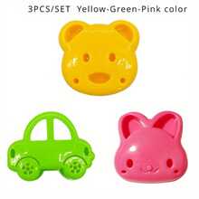 3 件卡通可爱三明治模具，卡通熊、兔子和汽车午餐烘焙模具，用于面包切割 - 彩色 - 查看 2
