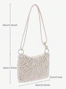Women's Floral Hollow Crochet Shoulder Bag Bohemian Crossbody Bag Women's Underarm Bag Handbag Sweet Elegant Women's Bag Tote Bag Beige Bag Adjustable Shoulder Strap (Random Pattern) - Beige - View 3