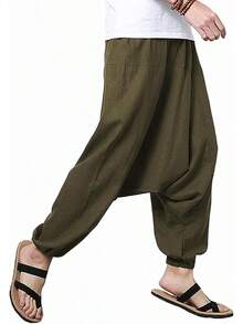 Mens Womens Harem Pants Loose Fit Boho Yoga Hippie  Drop Crotch Trousers-20256688 - 橄欖 - 查看 7