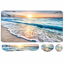 Large Keyboard Mouse Pad Set, Extended Mouse Pad+Keyboard Wrist Rest Support, Memory Foam Ergonomic Easy Typing, 4Pcs (35.4*15.9 In) Desk Pad Set For Home Office Study Game - Colorful-671326 - Beach - 查看 2