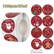 1 Roll Of 3, 1000 Festive Christmas Stickers - Great For DIY Gift Wrapping Baking And Decorating - Various Designs - Sticky Paper - Perfect For Holiday Celebrations - Ideal Gift For Crafters And DIY Enthusiasts - 1Roll/500pcs - 查看 1