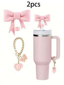 مجموعة 1 / 2 قطعة من اكسسوارات الأكواب الأنيقة، 1 قبعة قش بفيونكة، زخرفة جذابة بشكل قلب وحرف مصممة للأكواب، إكسسوارات سحر بشكل حرف وقلب لتخصيص الأكواب، سلسلة مقبض مع حرف شخصي لأكواب التمبلر، ديكور بطراز بسيط - متعدد الألوان - مشاهدة 25