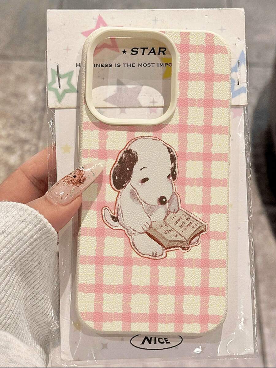 1pc Fashionable Cute Vintage Book Dog Pattern Litchi Texture Anti-Fall Anti-Slip Soft Phone Case, Suitable As Birthday, Holiday Gift For Friends, Family, Couples, Compatible With Apple, Phones