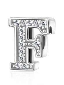 1pc 925 Sterling Silver Letter Pendant Set, Inlaid With CZ Rhinestone Letter Beads Suitable For Bracelets, Personalized Jewelry Gift, Customized Name Letter Pendant Suitable For Bracelets And Necklaces - Silver - View 10