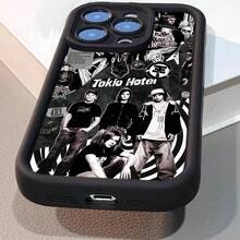[2D Plat] 1pc Tokio-Hotel Mobile Phone Case, Anti-Drop Mobile Phone Case, Compatible With IPhone 11, 12, 13, 14, 15 And 16 16PROMAX PLUS Series Shock-Absorbing Mobile Phone Case - Fashionable And Creative Design New Mobile Phone Case - 黑色 - 查看 8