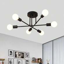 Lampu Plafon Bercabang Multi-Kepala Gaya Nordik untuk Ruang Tamu, Kamar Tidur, Ruang Makan, Penerangan Rumah, Gaya Amerika, Tidak Termasuk Bohlam Lampu - Hitam - View 4