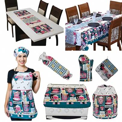 Jogo de Cozinha Cupcake Oxford 9 Peças – Enxoval Completo e Charmoso para Cozinha Capas Avental e Acessórios, Toalhas