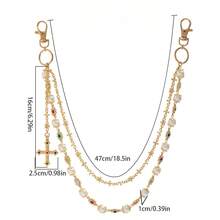 1 Pieceins Hip Hop Jeans Decorative Pants Chain Beaded Cross Imitation Pearl Punk Waist Chain For Women, Suitable For Various Festivals, Parties, And Casual Occasions In Summer, School - MY02 Vàng 1742 - Xem 11