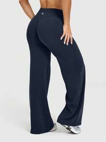 OQQ Yoga Pants Women High Waist Stretch Casual Soft Straight Leg Bottoms - 藏青色 - 查看 1