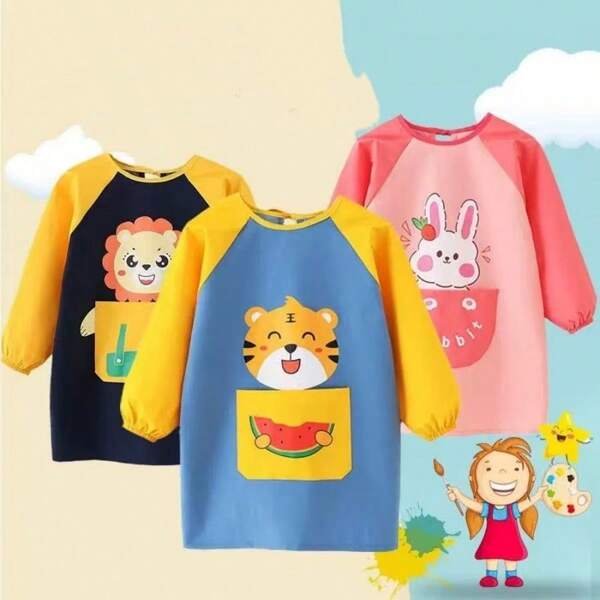 1pc Cute Cartoon Reversible Apron, Student Art Painting Apron, Stain Resistant Cooking Apron, Suitable For Students