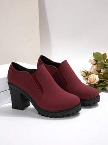 Tacones altos de tacón grueso clásicos para mujer, bombas de tacón ancho, zapatos de trabajo cómodos, primavera/verano 2025 - Vino tinto - Ver 7