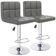 Bar Stools Set Of 2 Modern PU Leather Height Adjustable Swivel Barstools, Hydraulic Kitchen Counter Square Island BarStool - 深灰色 - 查看 2