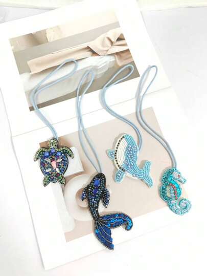 Handmade Beaded Decoration Pendant With Rhinestones, Cute Sea Animal Designs Like Seahorse, Turtle, Whale For Keychain, Bag Charm