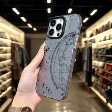 Ốp lưng bảo vệ điện thoại họa tiết trái đất đơn giản tương thích với iPhone 16 Pro Max, 15, 14 Plus, 13, 12, 11 - Khung đen Xám bạc - Xem 4