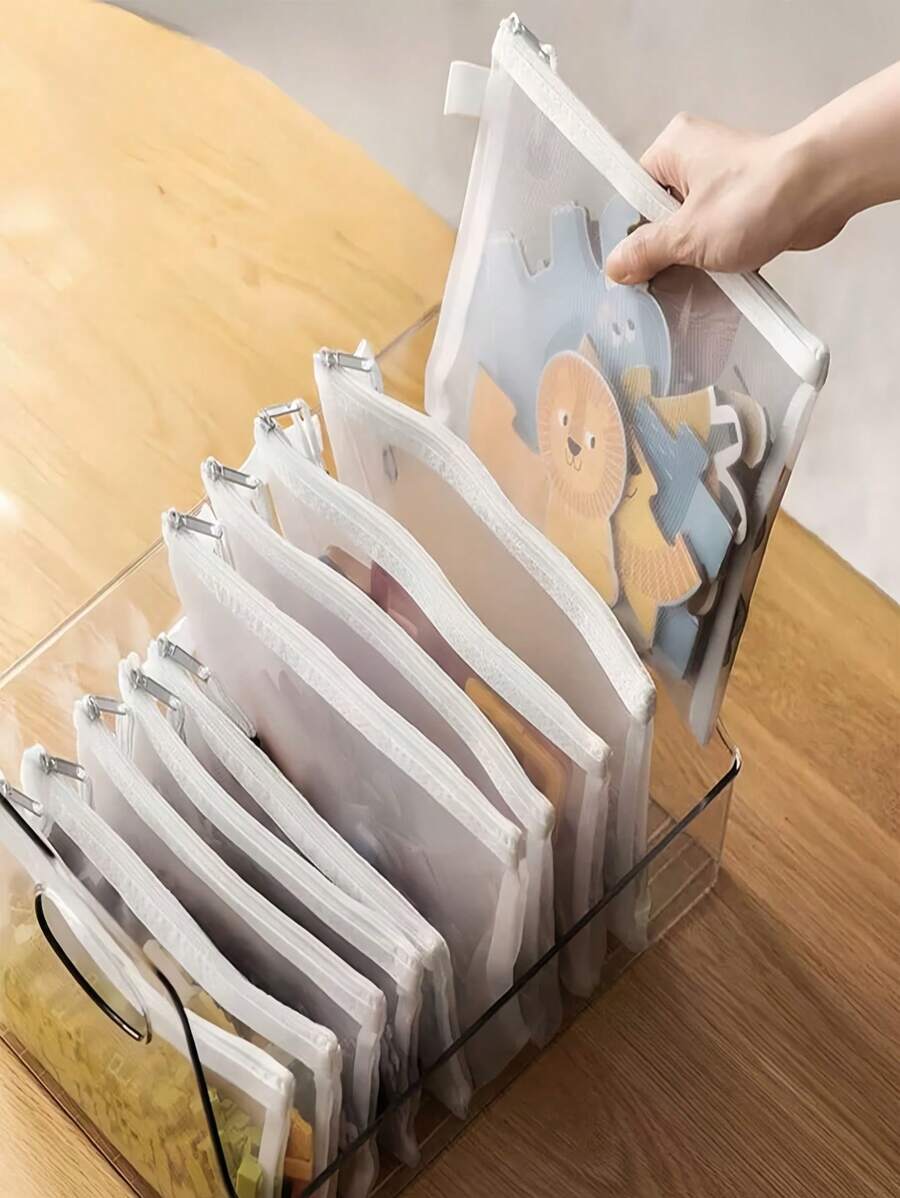 5/3/2/1Transparent Mesh Zipper File Bag A4/A5/A6 Nylon Information Document Bag Puzzle Toys Sorting Bag Pencil Pouch Folder Storage Bag Office Stationery Supplies
