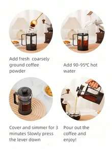 北欧风法压咖啡壶，法压壶，法压咖啡机，不锈钢滤网，小容量单人家用咖啡工具，耐热防爆，多功能茶具 - 节日庆典。咖啡和茶爱好者的理想礼物 - 黑色 - 查看 4