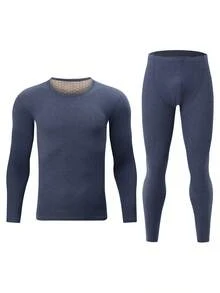 2pcs Men's Thermal Underwear Set, Crew Neck Top + Pants, Autumn/Winter
