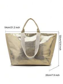 Spacious Solid Color Tote Bag - Large Capacity Shoulder Bag For Women - Perfect For Travel, Beach, Commute, And Shopping Trips With Stylish Casual Design - Gold - View 8