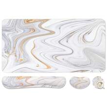 Large Keyboard Mouse Pad Set, Extended Mouse Pad+Keyboard Wrist Rest Support, Memory Foam Ergonomic Easy Typing, 4Pcs (35.4*15.9 In) Desk Pad Set For Home Office Study Game - Colorful-671326 - WhiteMarble - View 2
