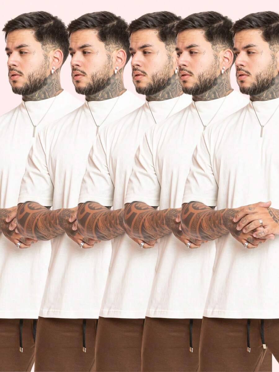 Kit Of 5 Premium Men's Oversized T-Shirts, Trap Street Style,  Bodybuilder, Father's Day - 5 người da trắng - Xem 1