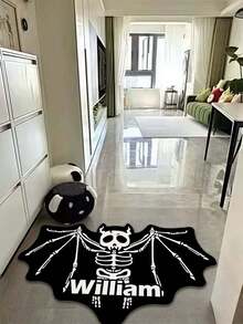 1pc Customized Bat Faux Cashmere Carpet, Personalized Text Halloween Bat Carpet, Soft Faux Cashmere Carpet, Fashionable Colorful Cute Unique Personalized Gift, Perfect For Halloween Or Christmas Home Decor - Black - View 5