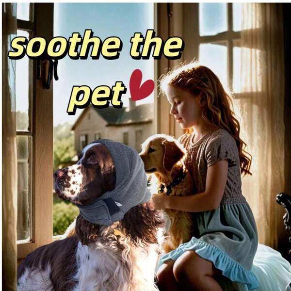 1pc Cute Pet Calming Headwear, Made Of Polyester Breathable Fabric, Adjustable Hook And Loop Strap, Post-Surgery/Anxiety Relief Equipment, Anti-Licking & Biting Distraction Device