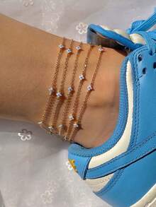 1 chiếc lắc chân bạc S925 tối giản đính đá Zirconia hình hoa, món quà trang sức tinh tế dành cho phụ nữ hoặc bạn gái. - Hoa nhỏ tính khí - Xem 8