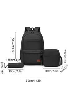 新款大容量简约初中双肩背包韩版书包大学生电脑休闲背包三件套组合包 - 黑色 - 查看 5