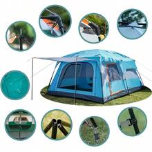 Tienda De Campaña Grande Para 5-8 Personas/gran Espacio, Casa de Campaña Portátil,Tienda de Campaña para5~8 Personas,Tienda Familiar de Fácil Instalación,Tienda para Acampar Impermeable con Alfombra de Piso y Toldo de Puerta,Gran Ventilación,Fuerte y duradero - Agua azul cielo - Ver 2