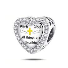 1 pieza Colgante con cruz y corazón plateado en plata de ley 925, adecuado para pulsera, collar DIY y uso diario de mujer