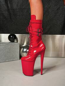 WUXIN H&P Women's 9 Inch Pole Dance Boots, Exotic Stiletto Platform Heels Ankle Boots For Professional Performance - 紅色 - 查看 5