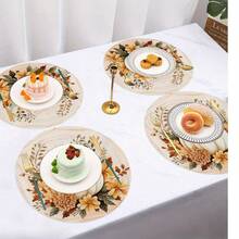 4/6/8pcs Thanksgiving Placemats - Autumn Harvest Pumpkin Pattern, Tablecloths, Hand Wash Only, Round Autumn Table Decor, Kitchen & Dining Party Decoration - 15 Inches