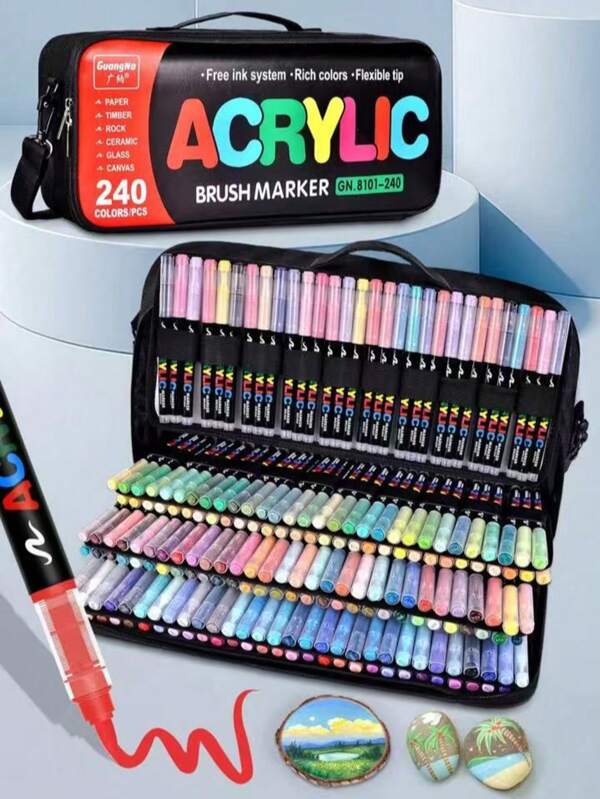 72 Farben/120 Farben/168 Farben/240 Farben bunte Acrylfarb-Marker, gerade Flüssigkeit, stapelbare Farben, starke Deckkraft, Filzstift Schreibwaren Set, geeignet für Leinwand, Petroglyphen, Holz, Stein, Glas, Keramik, Stoffmalerei, DIY Basteln, Schul-Zubehör