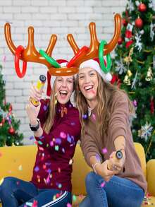 7/14 Stücke/Aufblasbares Rentiergeweih Ringtoss Spiel (2 Geweihe + 12 Ringe) für Weihnachtsparty 2025, hervorragendes Familien-Weihnachtsspiel. Weihnachtsparty Spiele mit Geweih Hüten, Weihnachtsparty Zubehör für drinnen und Outdoor Ringtoss Spiel