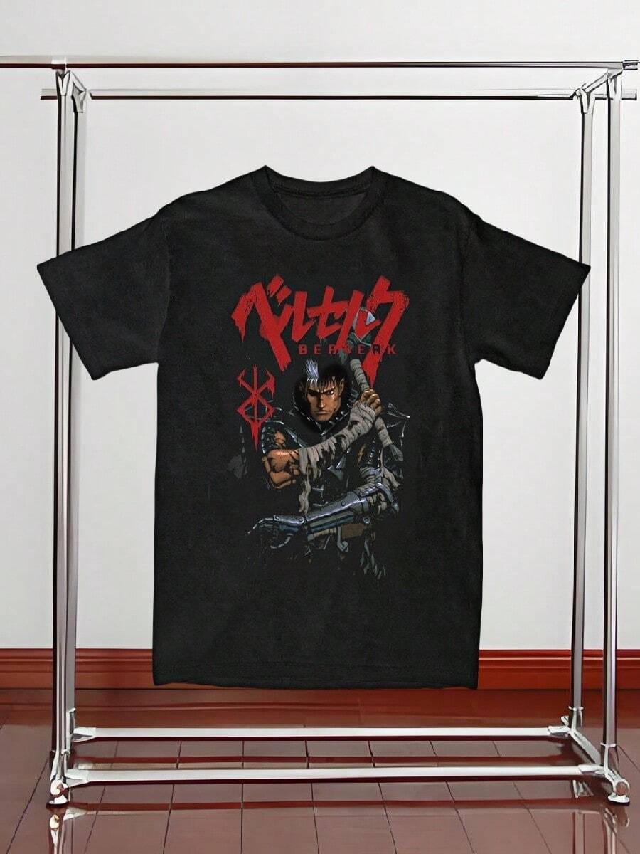 Berserks Anime Shirt Manga Shirts Anime Fan Gift RIPs Kentaro Miura Shirt Anime Chracters COTTON Short Sleeve Printing T-Shirt - 黑色 - 查看 1