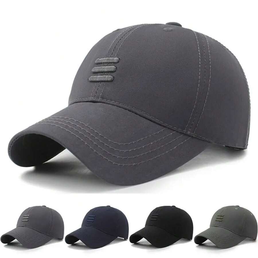 Gorras de béisbol con bordado de tres líneas horizontales, sombreros casuales ajustables para exteriores, primavera y otoño, sombrero protector solar - Azul Marino - Ver 1
