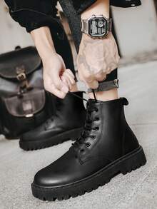 Black High-Top Boots For Men, Waterproof, Thick Sole, & Versatile, Spring/Summer - Black - View 3