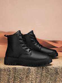 Black High-Top Boots For Men, Waterproof, Thick Sole, & Versatile, Spring/Summer - Black - View 2