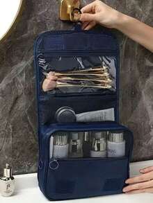 1pc Waterproof Travel Makeup Bag, Hanging Toiletry Bag, Double Layer Cosmetic Organizer Bag, Large Capacity Bathroom Toiletry Bag, Multi-Functional Travel Toiletry Bag, Portable PVC Cosmetic Bag, Holiday Ladies Beach Bag, Travel Bag, With Hook, Double Layer, PVC, Waterproof, Large Capacity, Suitable For Outdoor Travel, Business Trip, Home Storage, Travel, Holiday Outing, Party, Travel Essentials, Cruise Essentials, Holiday Essentials, Back To School Toiletry Bag, Bedroom Decor, Holiday Gift, Birthday Gift, Minimalist Design