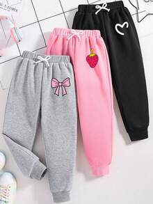 3pcs/Set Tween Girls' Cartoon Print Sports Pants - Multicolor - View 1