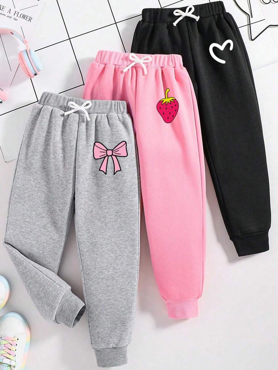 3pcs/Set Tween Girls' Cartoon Print Sports Pants - Multicolor - View 1