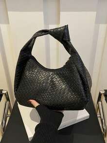 1 chiếc túi đeo vai hình lưỡi liềm dệt thắt nút màu trơn dành cho nữ, đa năng và thời trang - màu đen - Xem 7