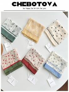 1条女士纹理小围巾/手帕/头巾，多功能印花亚麻围巾/颈巾/手帕，欧美风格，适合夏季沙滩裙 - 彩色 - 查看 2